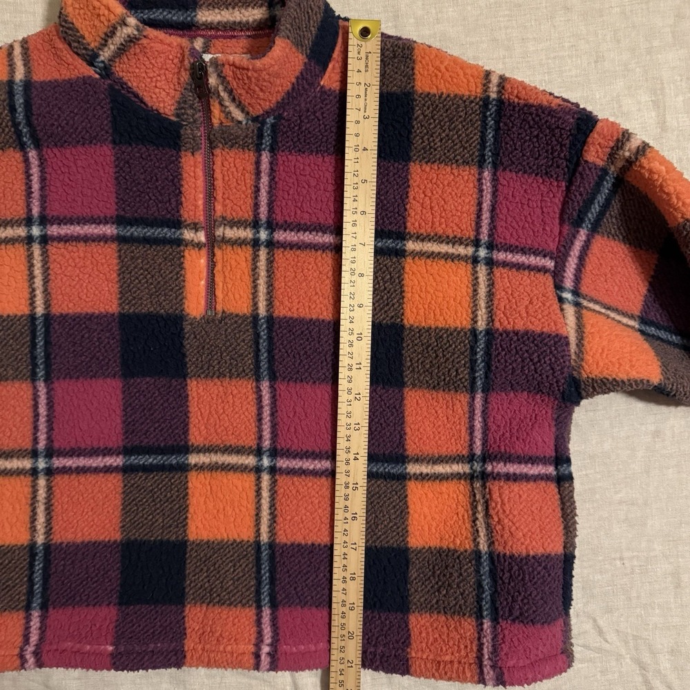 American Eagle Cozy Cropped Oversize Pullover L Quarter Zip Plaid Multicolor AE - Picture 3 of 8